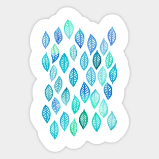 Watercolor Leaf Pattern in Blue & Turquoise Sticker